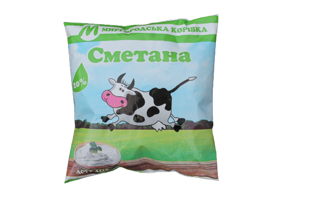 Сметана МИРГОРОДСЬКА КОРІВКА 20%, 350г, плівка поліетиленова